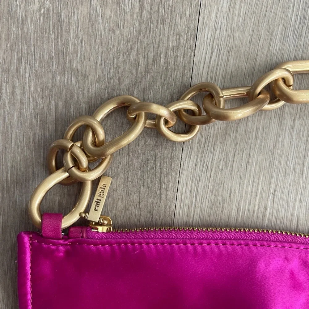 Cult Gaia Estrella Mini Anemone Pink Satin Gold Chain Shoulder Bag Chic Glam Y2K - Picture 9 of 12